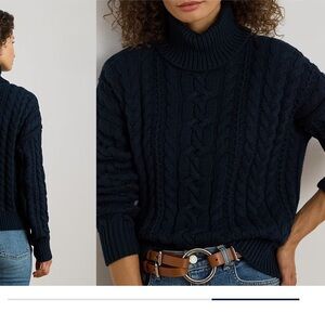 Ralph Lauren women Navy Cable Knit Turtleneck Sweater. NWT Size S